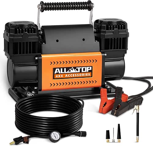 ALL-TOP Air Compressor Kit, Dual Cylinder 12V Portable Inflator 12.35
