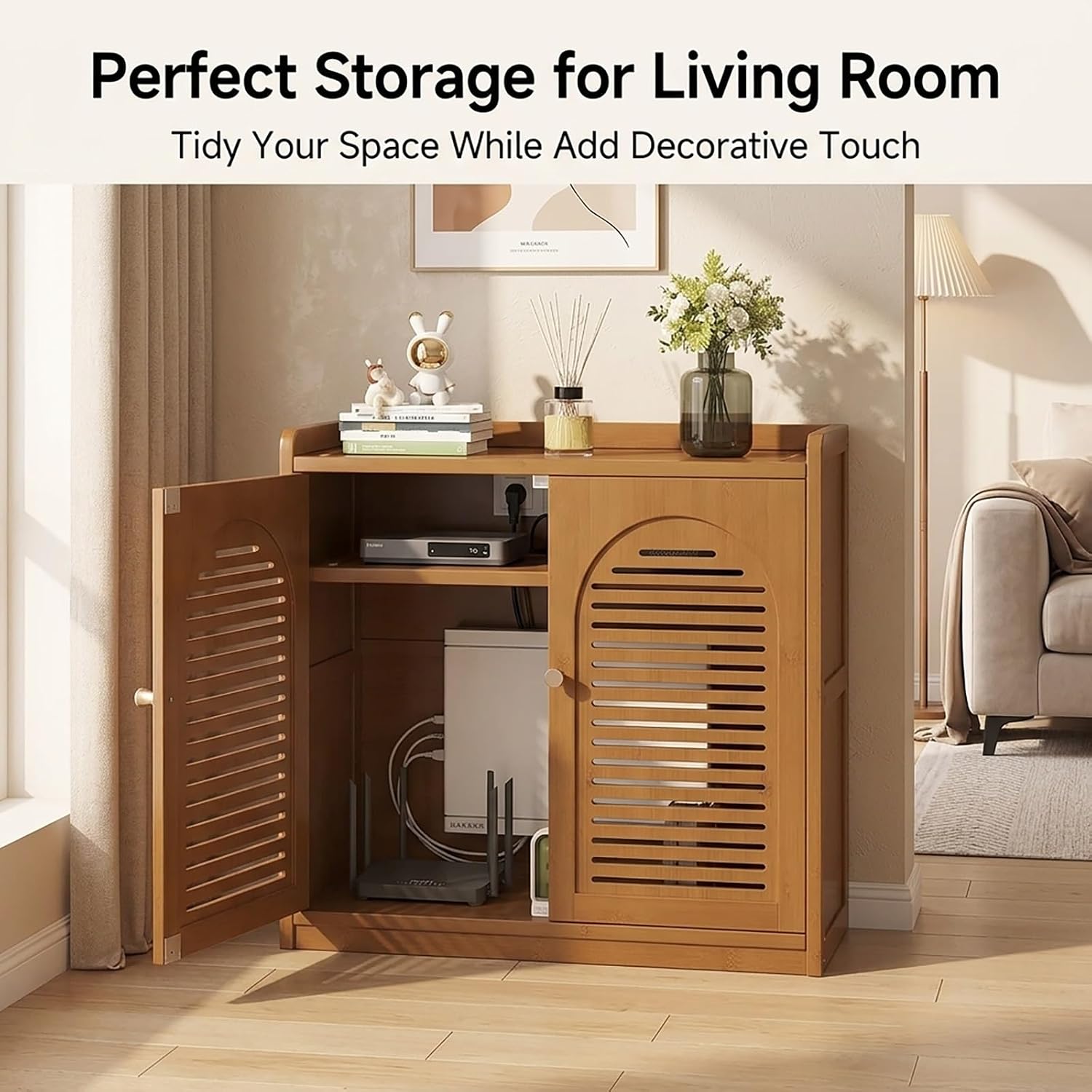 2 Layer WiFi Router Storage Box,WiFi Wireless Router Storage Box,Covers up Messy Wires and Equipment,for Home Bedroom Living Room(Black,23.2x9.8x26.4in)