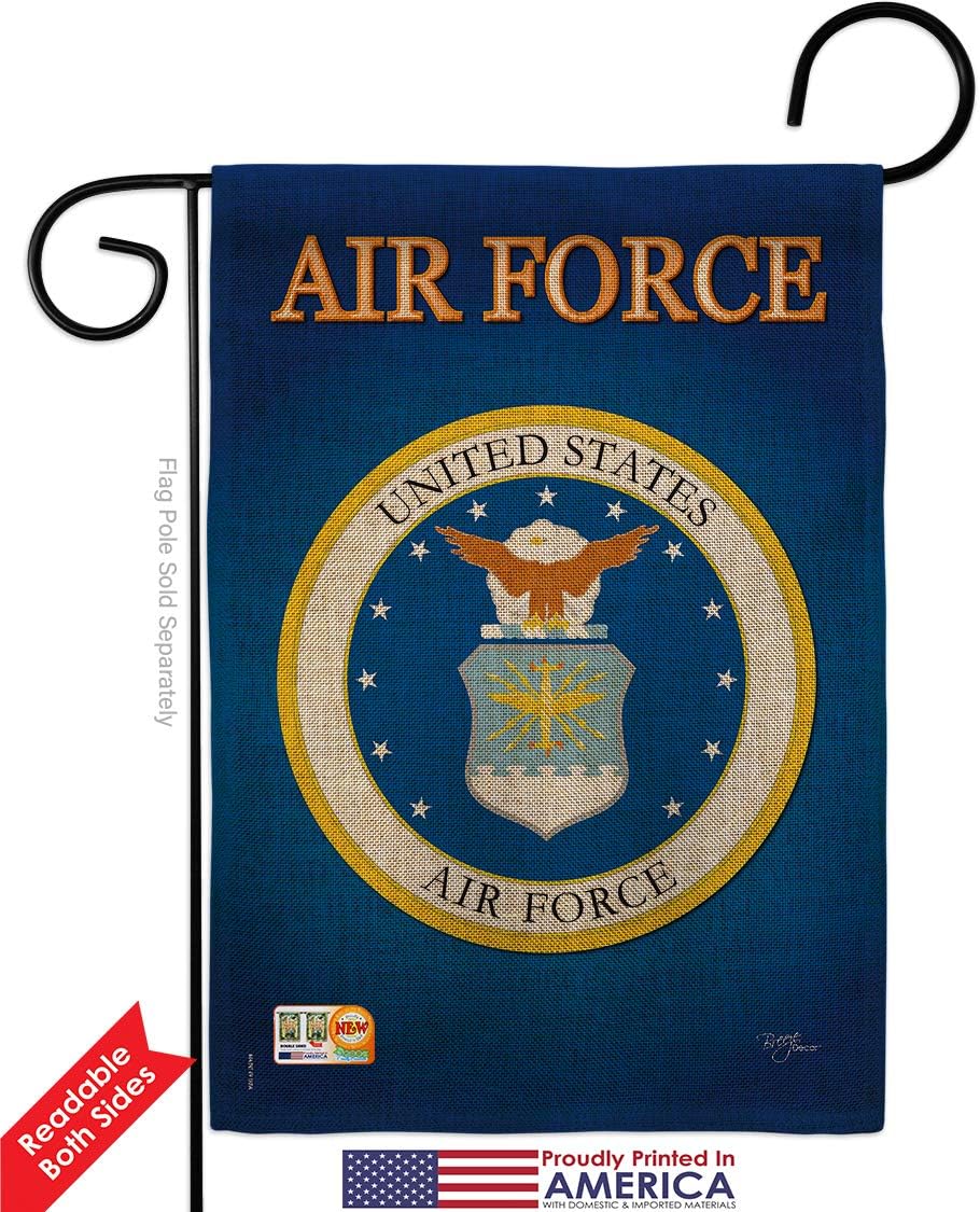 Air Force Burlap Burlap Garden Flag Set with Stand Armed Forces USAF United State American Military Veteran Retire Official Small Decorative Gift Yard House Banner Double-Sided Made In USA 13 X 18.5