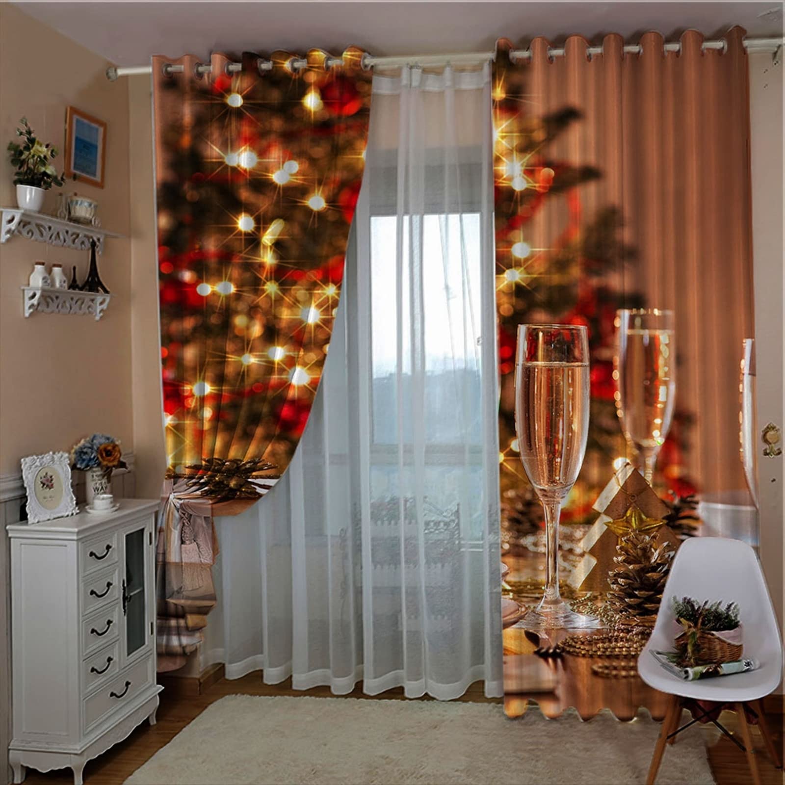 Kubek choinkowy z izolacją termiczną na przelotkach, zasłony okienne do salonu, 2 panele, szer. 106 cm x dł. 213 cm