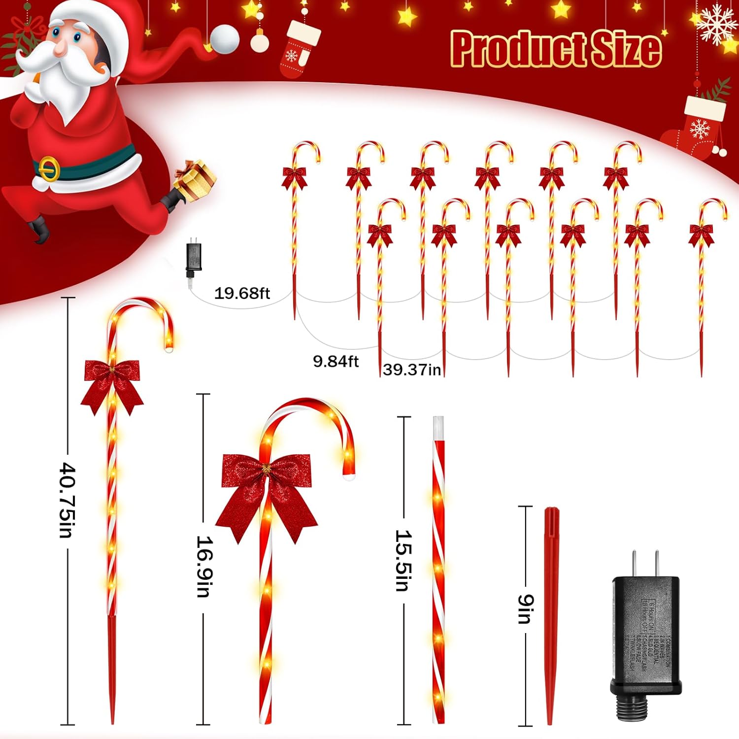 Christmas Candy Cane Pathway Lights, 12PCS 120 LED Christmas Lights Outdoor Decorations with Red Bow Waterproof, 8 Modes Timer Remote Christmas Walkway Light for Xmas Home Yard Lawn Patio Decor