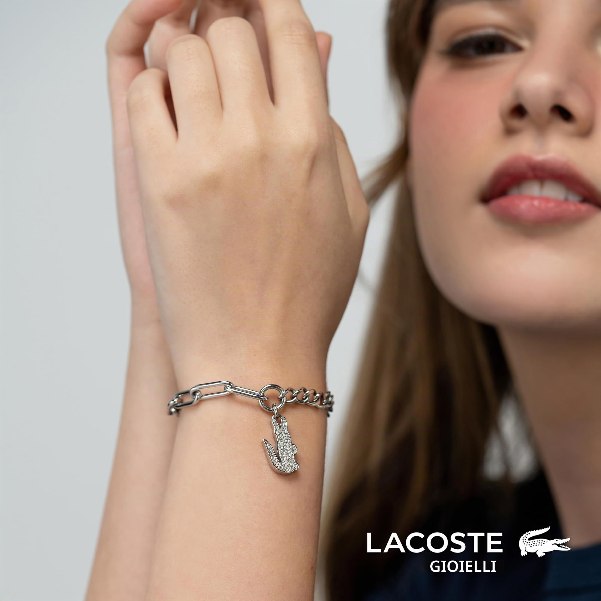 Lacoste Braccialetto a catena da donna Collezione CROCODILE con cristalli