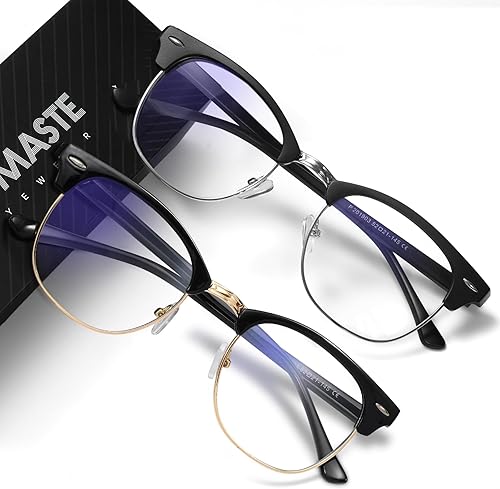 Lentes de bloqueo de luz azul, vintage, medio marco, lente transparente UV, antifatiga ocular, gafas de juegos para computadora para mujeres y