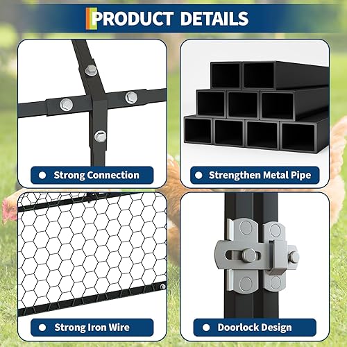 Miniatura 5 de Gallinero de metal, 120 x 40 x 40 pulgadas, grande con 3 puertas, gallinero al aire libre para patio con cubierta impermeable y anti-UV, jaula para