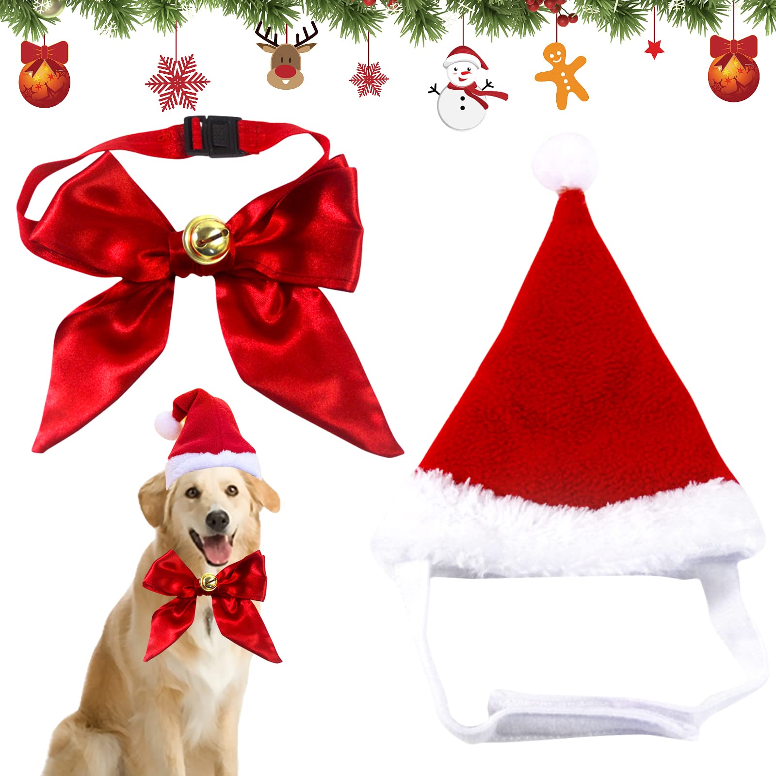 Bandeau de Noël pour animal avec mini chapeau en peluche ultra douce