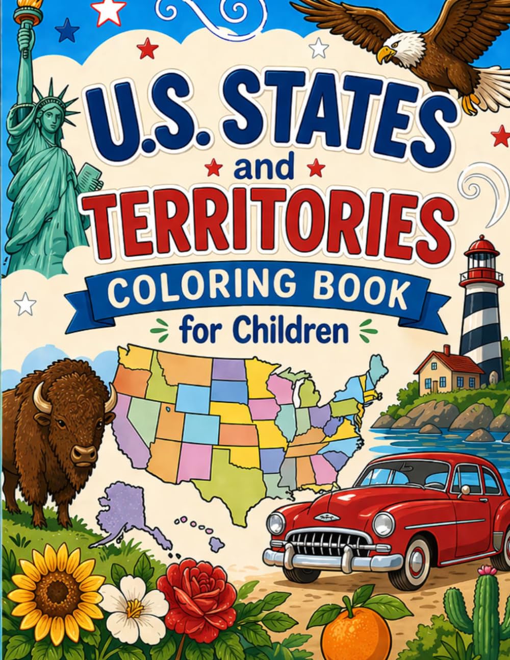 U.S. States and Territories Coloring Book for Children