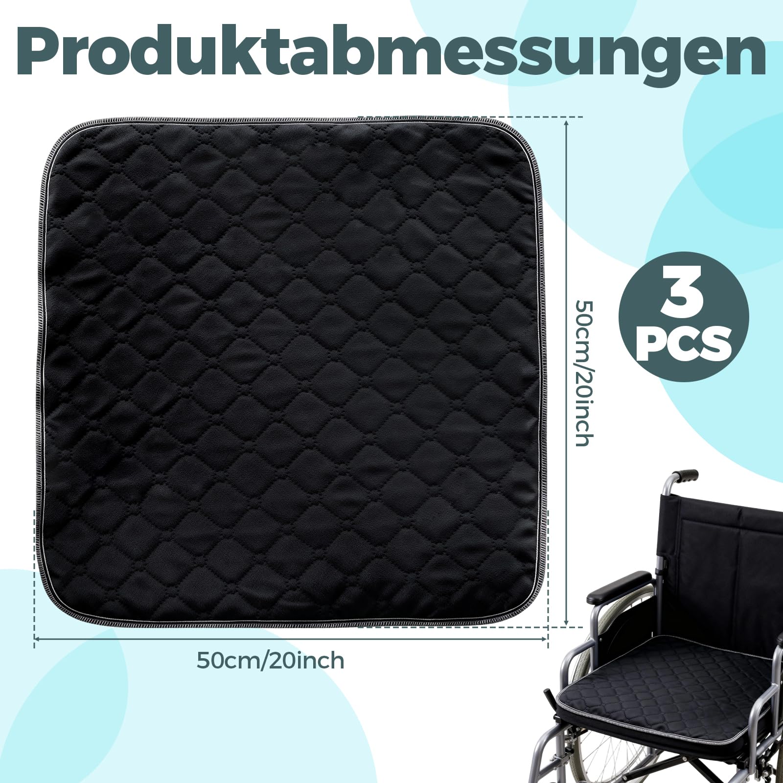 Waschbare Inkontinenz Sitzauflage 50cm Inkontinenzunterlage Waschbar,3 St | teng hong hui Wasserdichte Inkontinenz SitzauflageInkontinenzauflage Waschbar Rutschfester Inkontinenzunterlage für Rollstuhl