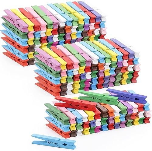200 piezas de pinzas para ropa de madera en colores, alfileres de madera para manualidades, fotos de clase, 7.6 cm, colores aleatorios