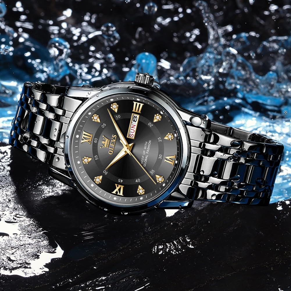 OLEVS Herren Armbanduhr Quarz Edelstahl Armbanduhr mit Datum Wochenanzeige Wasserdicht Business Luxus Uhr für Männer