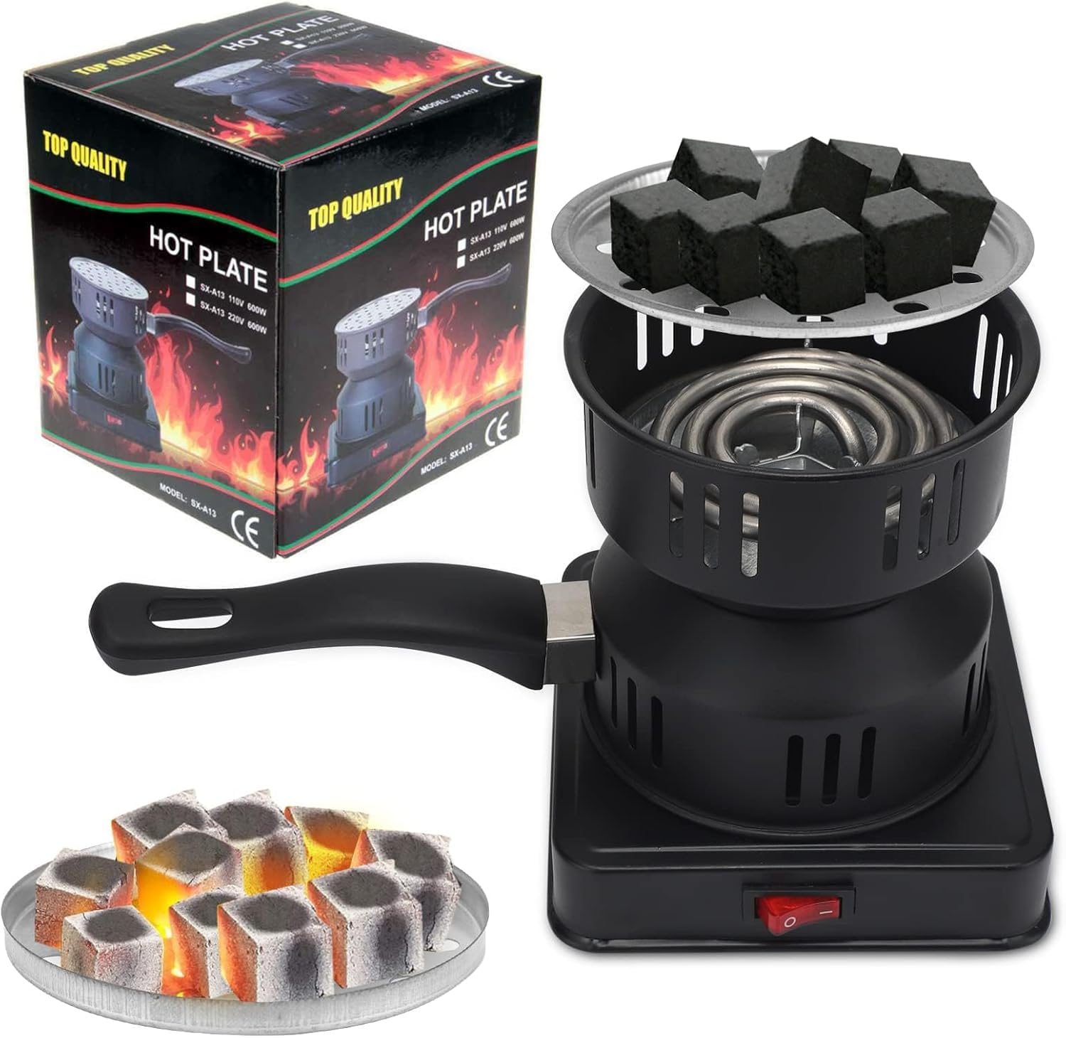 Gadget Deals- Charcoal Burner | Coal Burner for Home | Coal Burner |500W with Wooden Handle - Basket- Fast Coal Heater for BBQ with on,Off Buttons-image-0