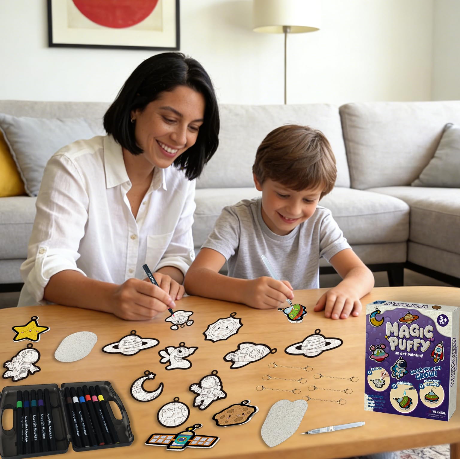 ZadaBelly Magic Puffy Paint Kit – 3D Aqua Puffs Handwerk für Kinder, DIY Schaum Textur Malerei Set, Reise & Geburtstag Neujahrsgeschenk für Mädchen Jungen Alter 4-10 Jahre