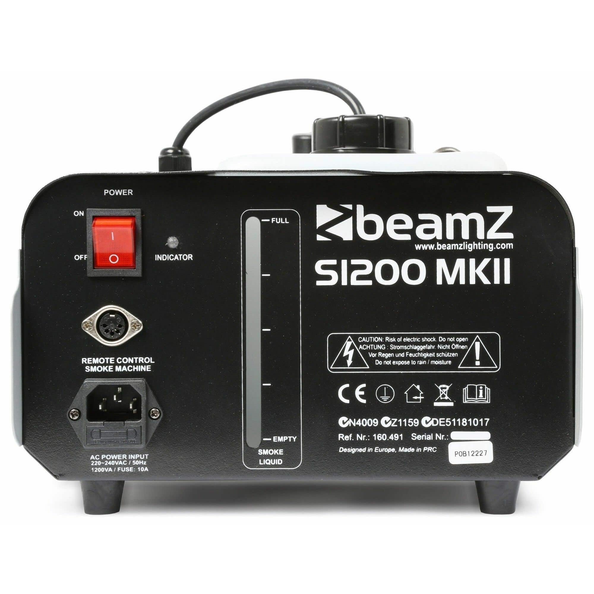 BeamZ S1200 MKII Nebelmaschine 1200 Watt Fogger, Party Rauchmaschine, Fog Machine mit Intervall Timer, 2,5 Liter Tank, Disco Smoke Machine für DJs, Nebelmaschine Halloween, Hochzeiten, Partys