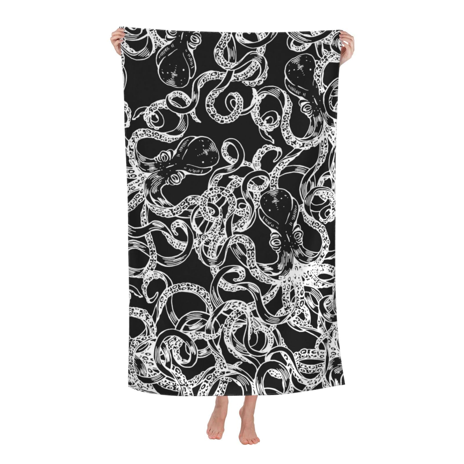 LSRCPD Beach Towel Vintage Octopus Microfiber Beach Towels Blanket Oversized Tropical Big Extra Large XL Pool Towels Quick Dry Sandproof for Women Girls Kids