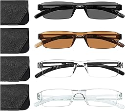 Hubeye 4 Paia Occhiali da lettura da Donna e Uomo Occhiali da Sole Montatura Trasparente Ultraleggeri Flessibile Anti luce blu 3.00