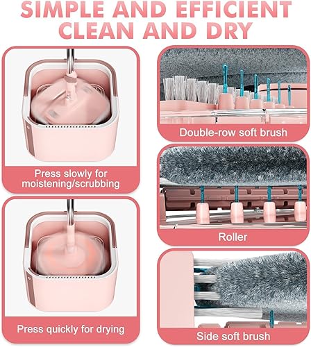 Miniatura 3 de KZKR Juego de trapeador giratorio cuadrado y cubo con sistema de agua sucia y limpia de separación automática, cabezal de trapeador giratorio de 360