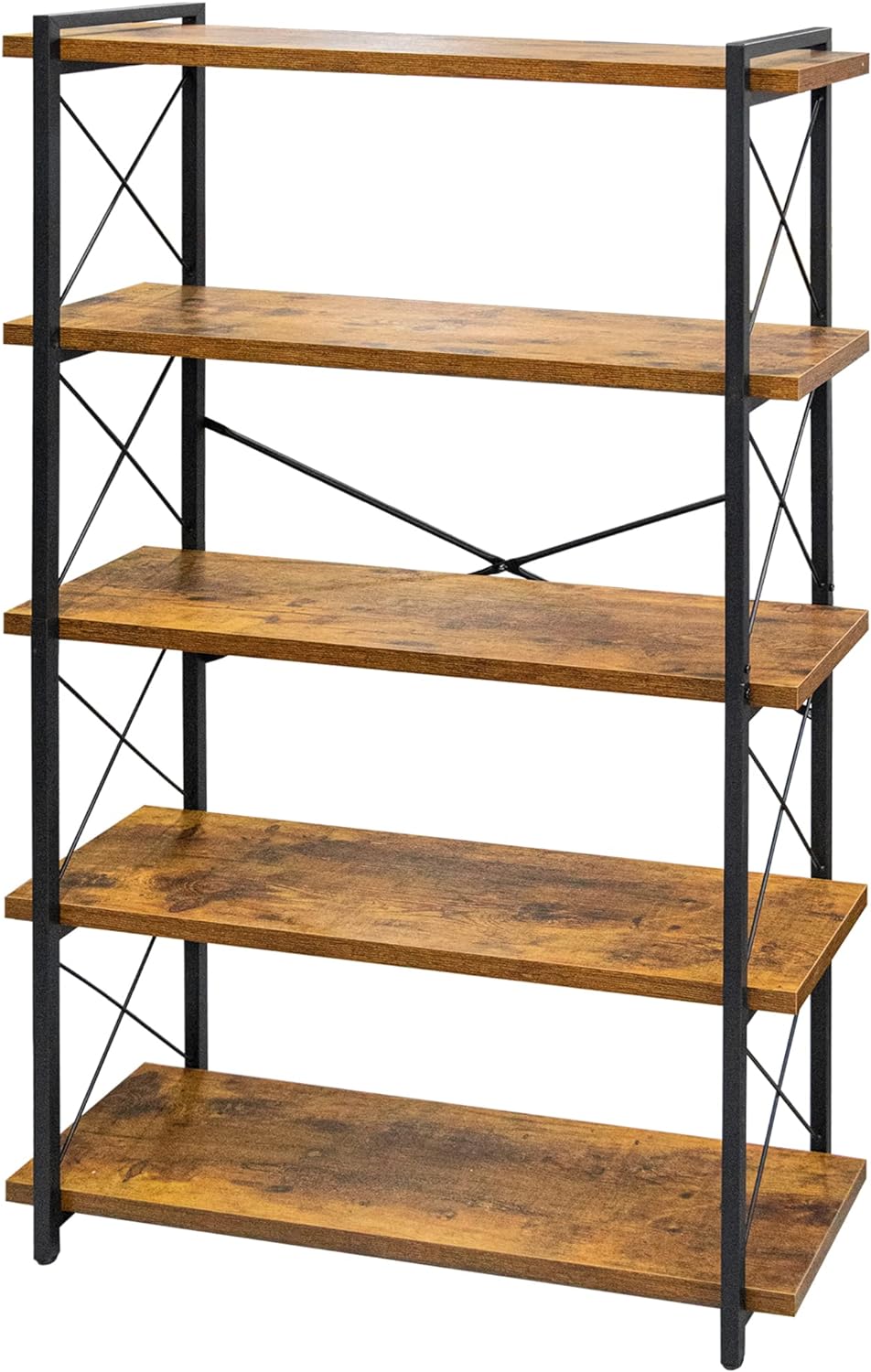 HCHQHS Bookshelf, 5Tier Industrial Bookcase, Rustic Open