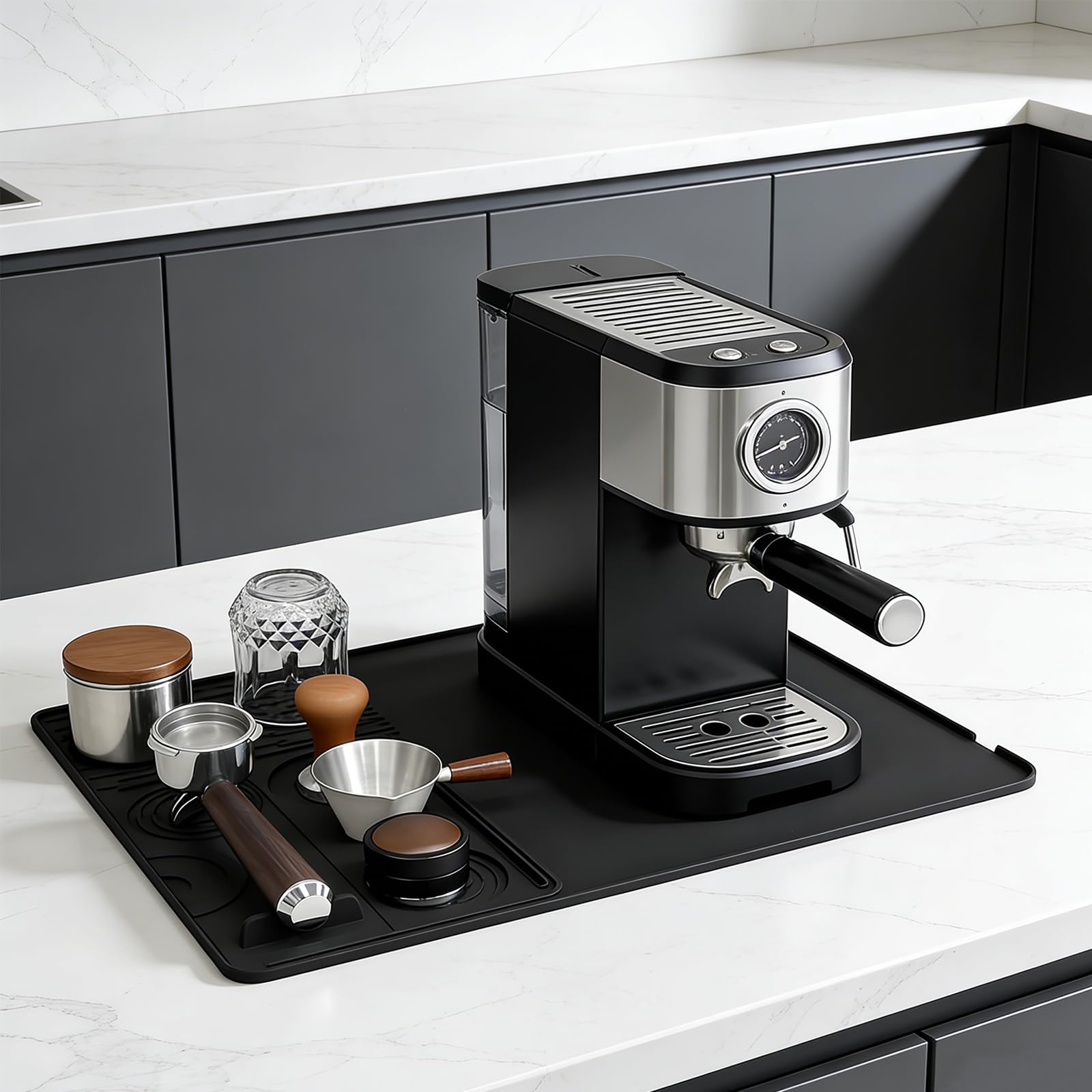 2 en 1 base para cafetera, alfombrilla de silicona con borde convexo, alfombrilla de café de silicona antideslizante, accesorio para barra de café Ninja Luxe Cafe