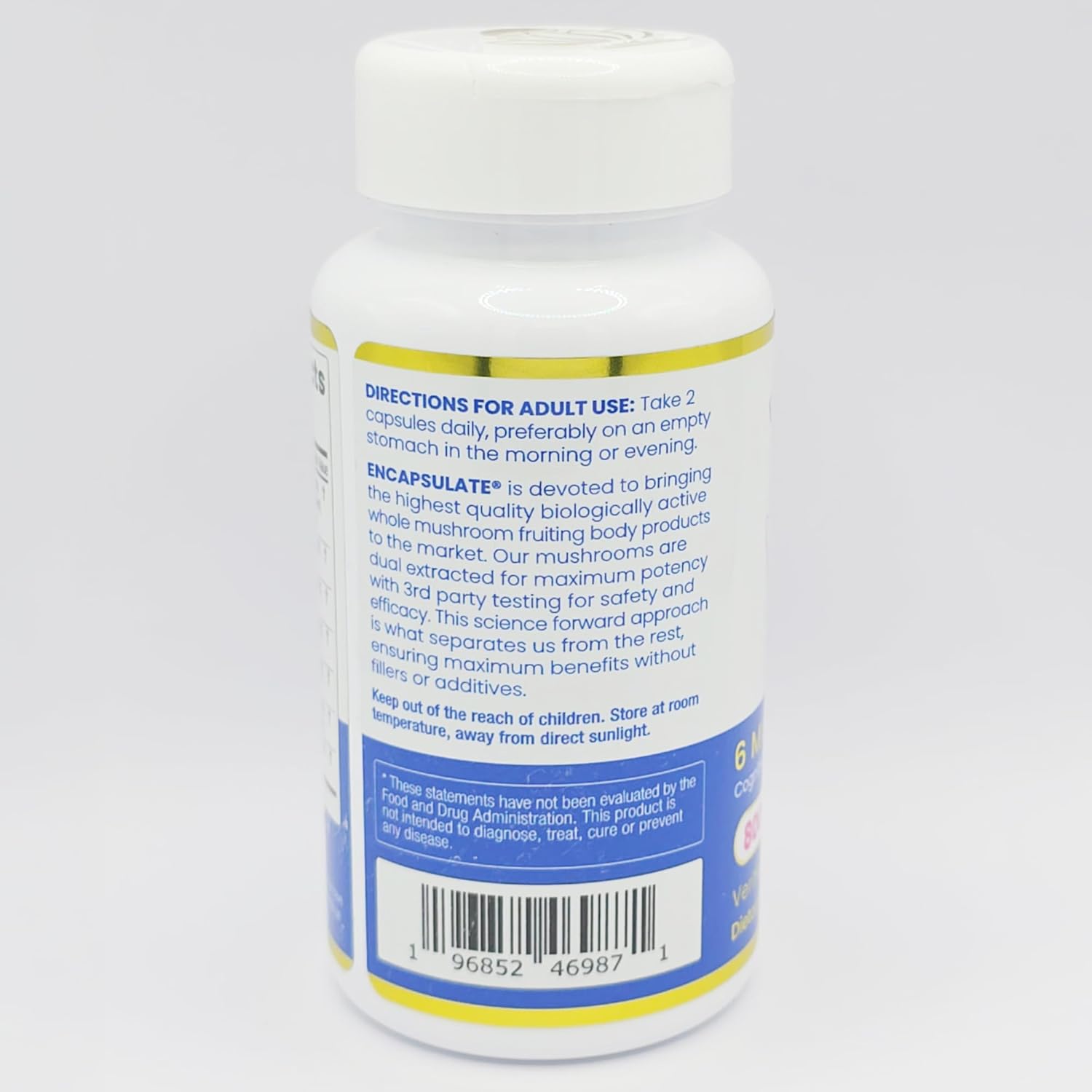 ENCAPSULATE 6 Mushroom Blend – Reishi, Chaga, Turkey Tail, Cordyceps, Lion’s Mane & Shiitake 8:1 Mushroom Extract – Nootropic & Adaptogen Mushroom Supplement for Gut, Brain & Immune Support - 60 Caps