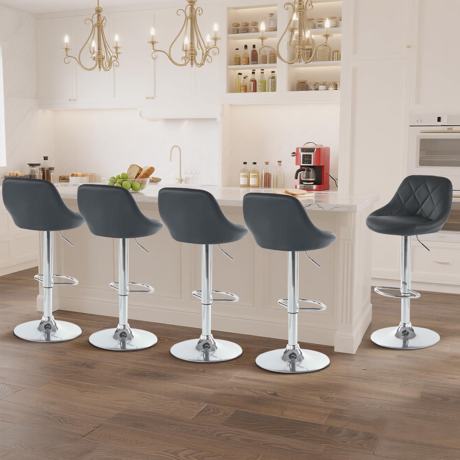 LEADZM Tabouret de Bar Lot de 2 Chaise de Bar Réglable Hauteur en PU Rotatif sur 360°, avec Dossier et Repose-Pieds (Noir)