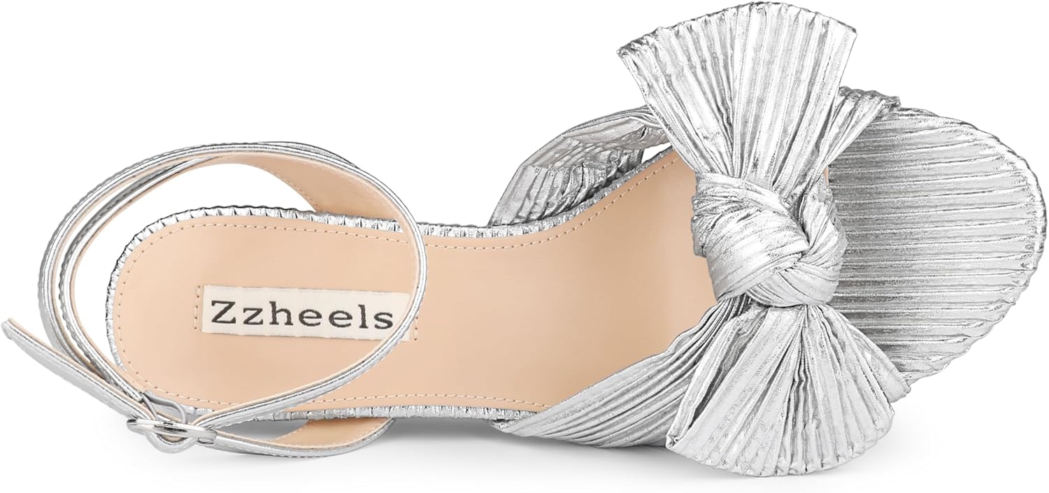 Zzheels Women's Bow Knot Heeled Sandals Open Toe High Block Ankle Strap Chunky Heels Bride Wedding Shoes - Image 7