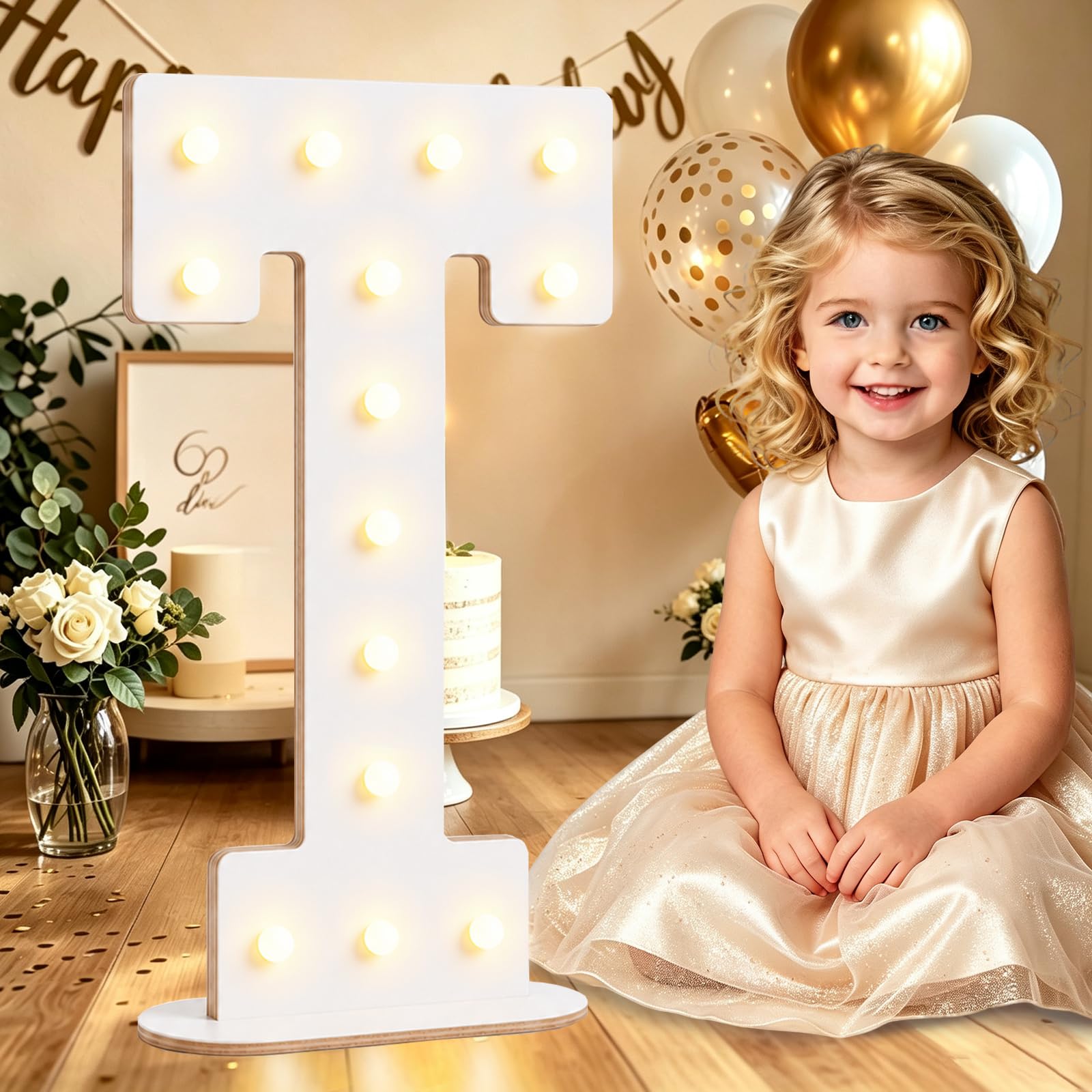 Large 44CM White Wooden Light Up Letters T for Birthday Party Decorations — image 1