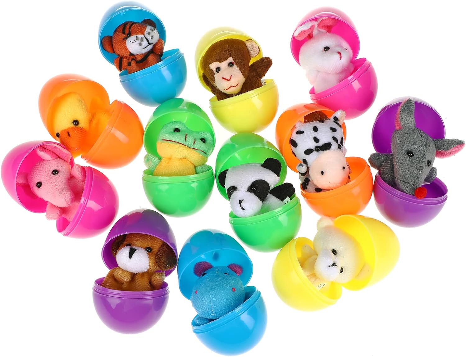 BILLMOSS Easter Eggs with Finger Puppets - 12 Packs Prefilled Easter Basket Stuffers Party Favors for Kids Filled Easter Eggs Hunt