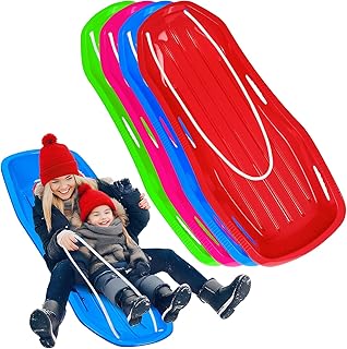 Large Sturdy Snow Sleds for Both Kids and Adults,48” Lightweight and Fast Speed Toboggan Sled with Pull Rope and Handles,Plastic Cold-Resistant Snow Slides for Toddlers and Adult Rider