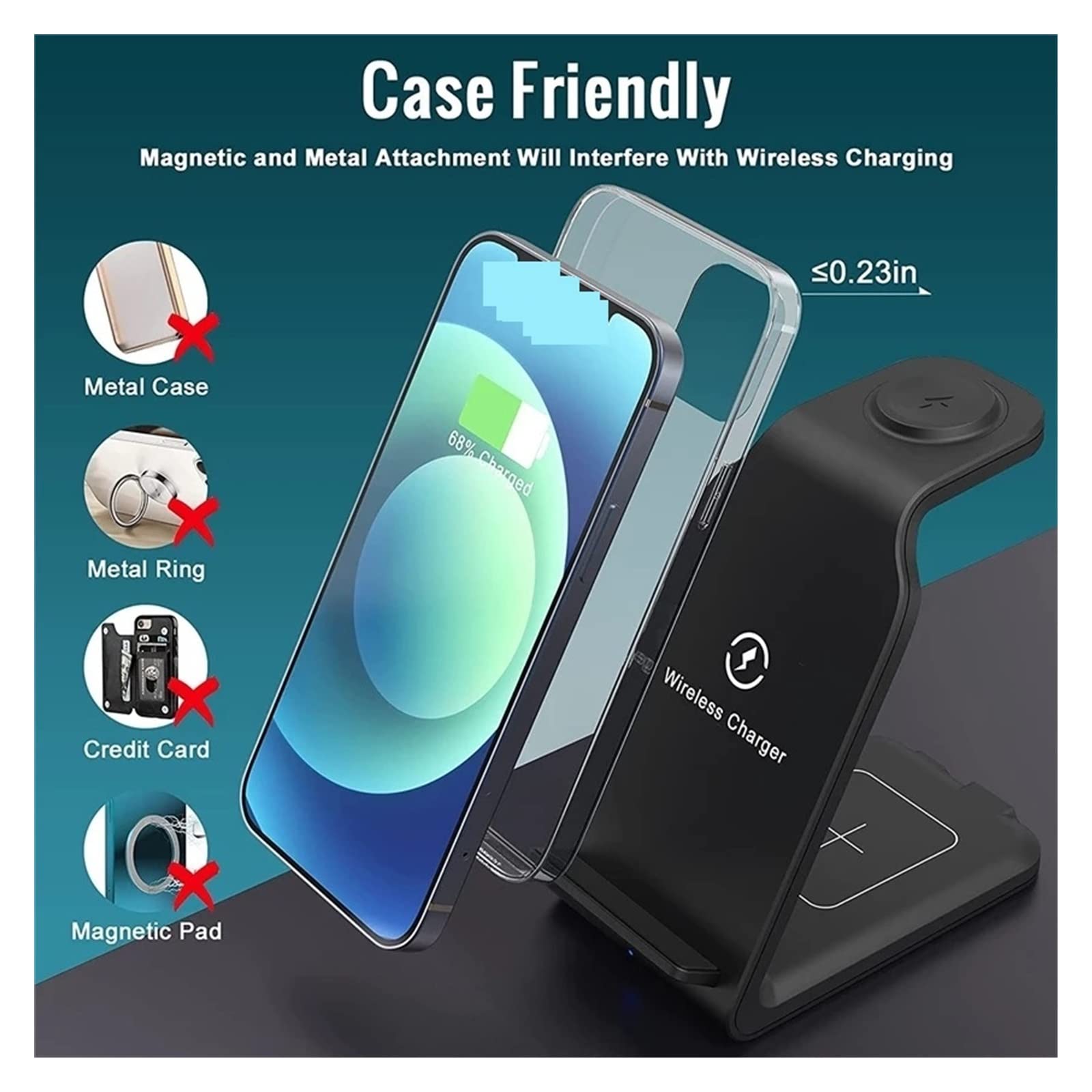 Support de Chargeur sans Fil, Support de Chargeur sans Fil 100W for Montre de téléphone 3 en 1 Station de Chargement Rapide for écouteurs(Zwart)