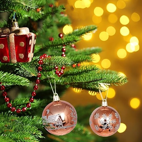 Vista 5 de Esferas decorativas de Navidad, 44 bolas colgantes de 2.361.18 pulgadas, 9 estilos, ciervos, copos de nieve, bolas de Navidad, adornos de estrella