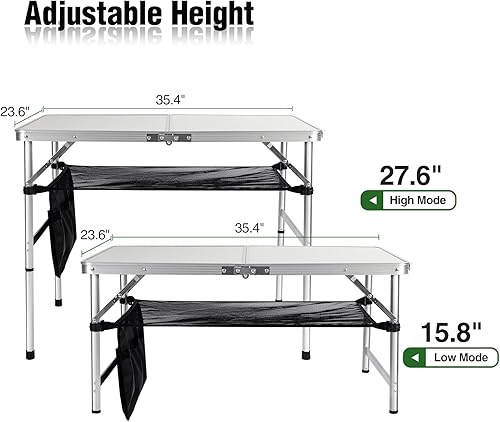 Miniatura 4 de RedSwing Mesa plegable de 3 pies de altura ajustable, ligera y portátil, patas hexagonales de aluminio, mesa de campamento con capa de malla, 36 x