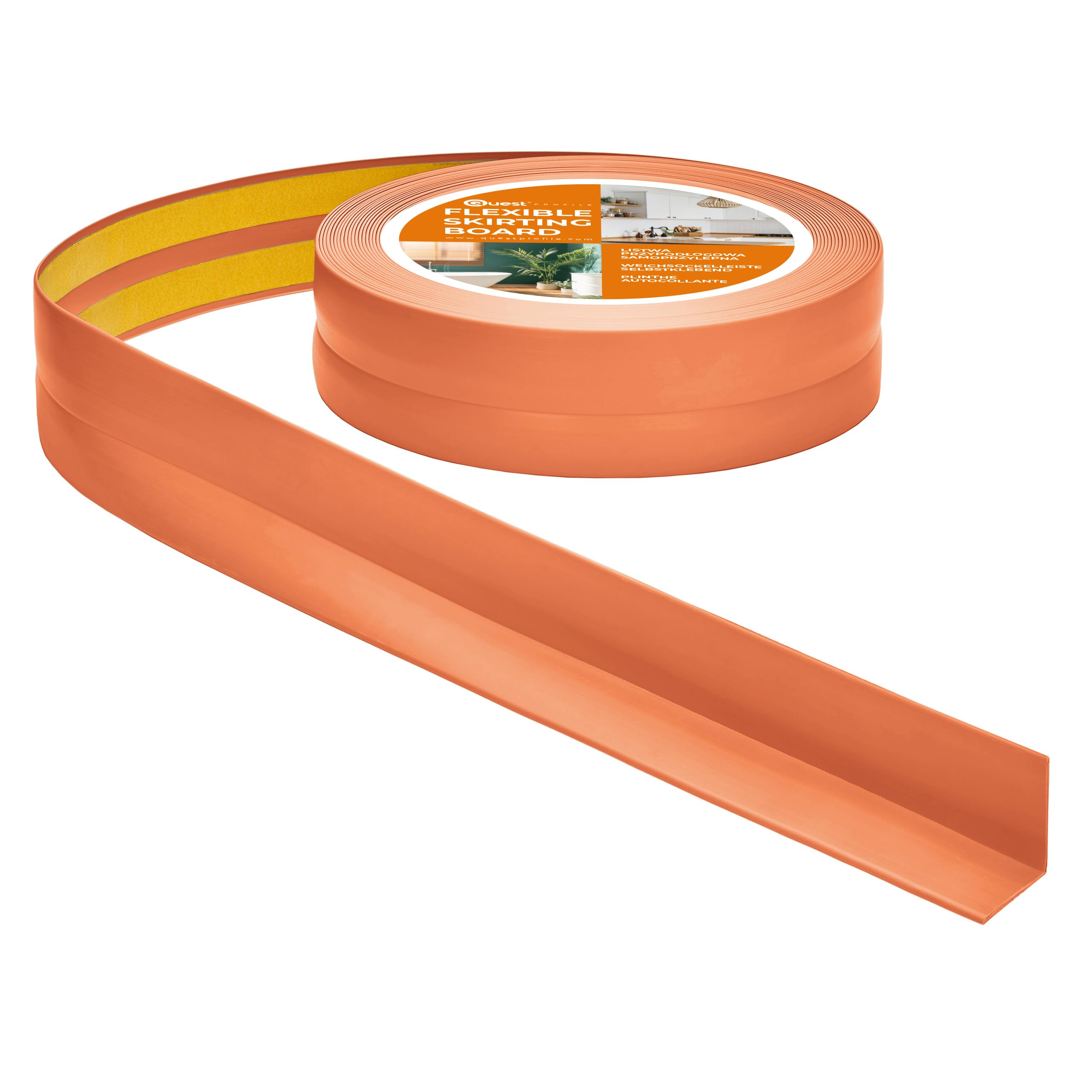 Quest Weichsockelleiste Selbstklebend - 30 mm x 30 mm - Knickleiste, Abschlussleiste für Küche, Badezimmer -Dichtungsband - PVC, Flexibel, Wasserdicht, Dekorativ - 10 Meter, Ziegelfarbe