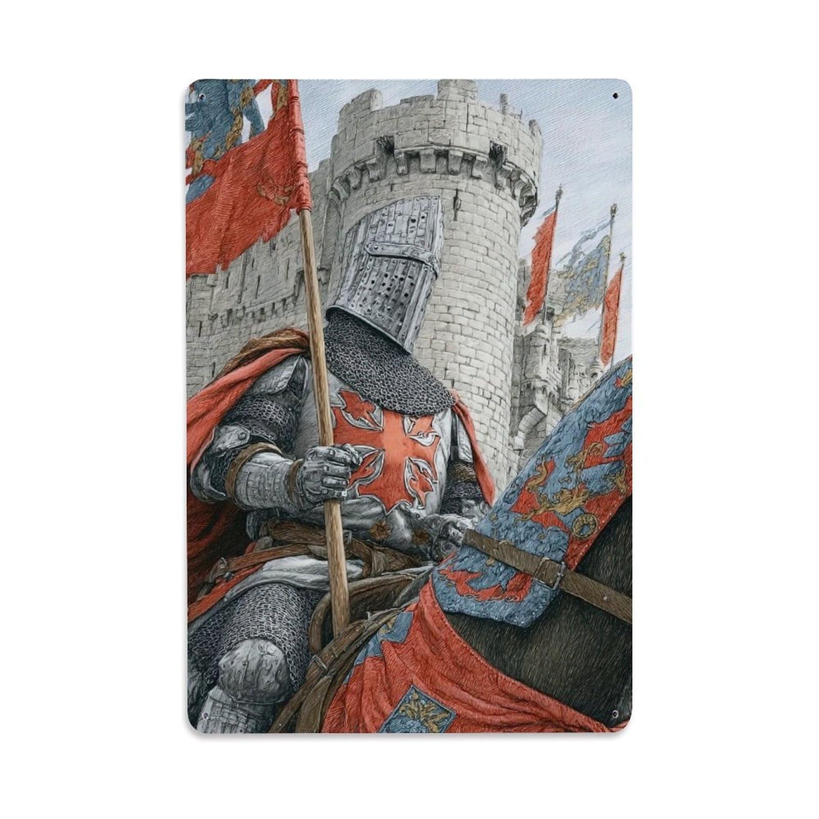Retro Spiritual Symbol Gothic Sacred Templar Knight Crusader Metal Tin Sign Plaque Wall Decor for Cafe, Man Cave, Club Bar, Office, Home Garden Round Metal Poster 8x12Inch