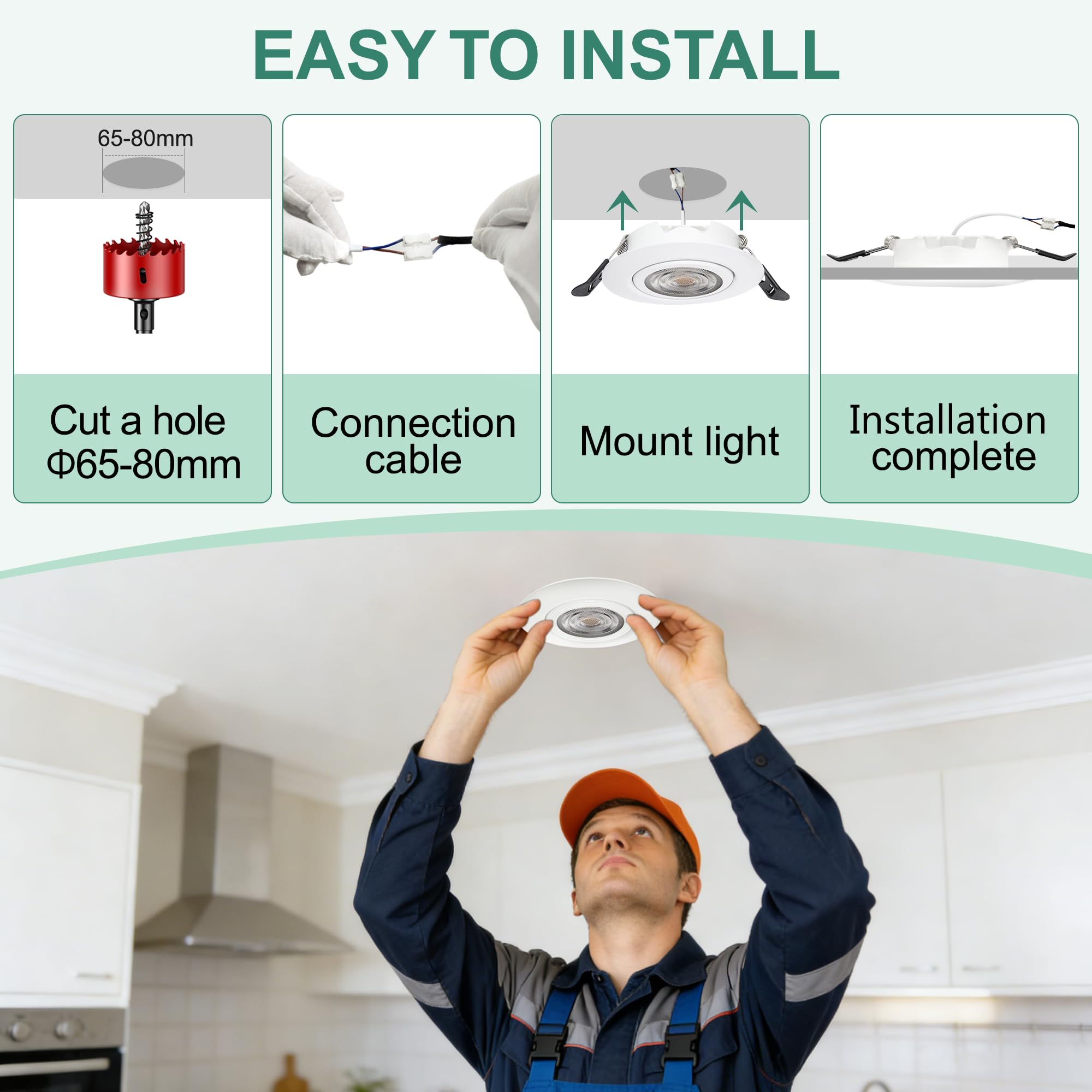 LED Einbaustrahler 230V Dimmbar 68mm 5.5W IP44 2700K Warmweiß 6er Set