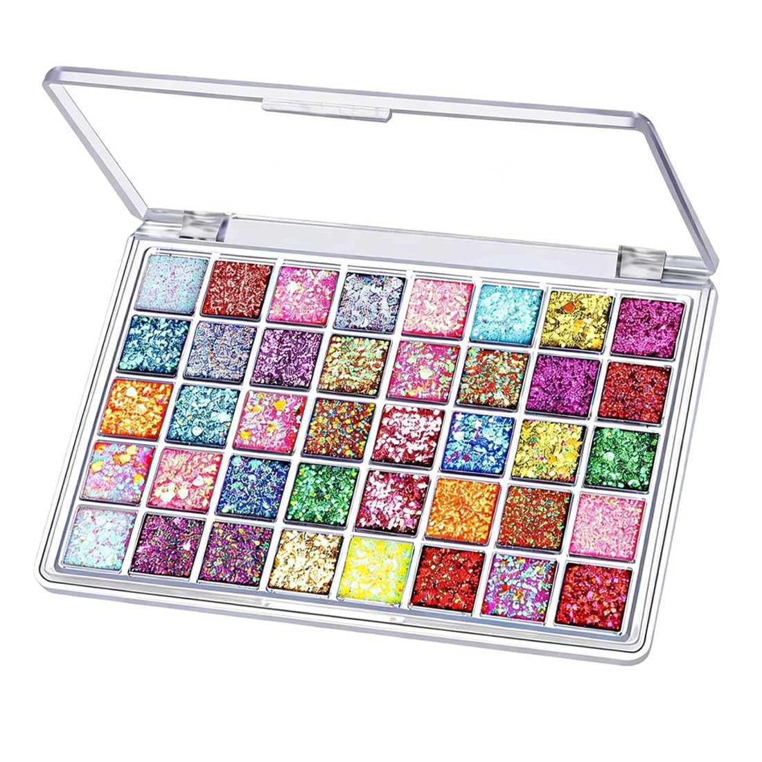 Palette Ombretti Glitter 40 Colori, Altamente Pigmentata per Viso & Corpo. Effetto Gel Lunga Durata per Trucchi Carnevale, Festa, Adulti & Bambini.