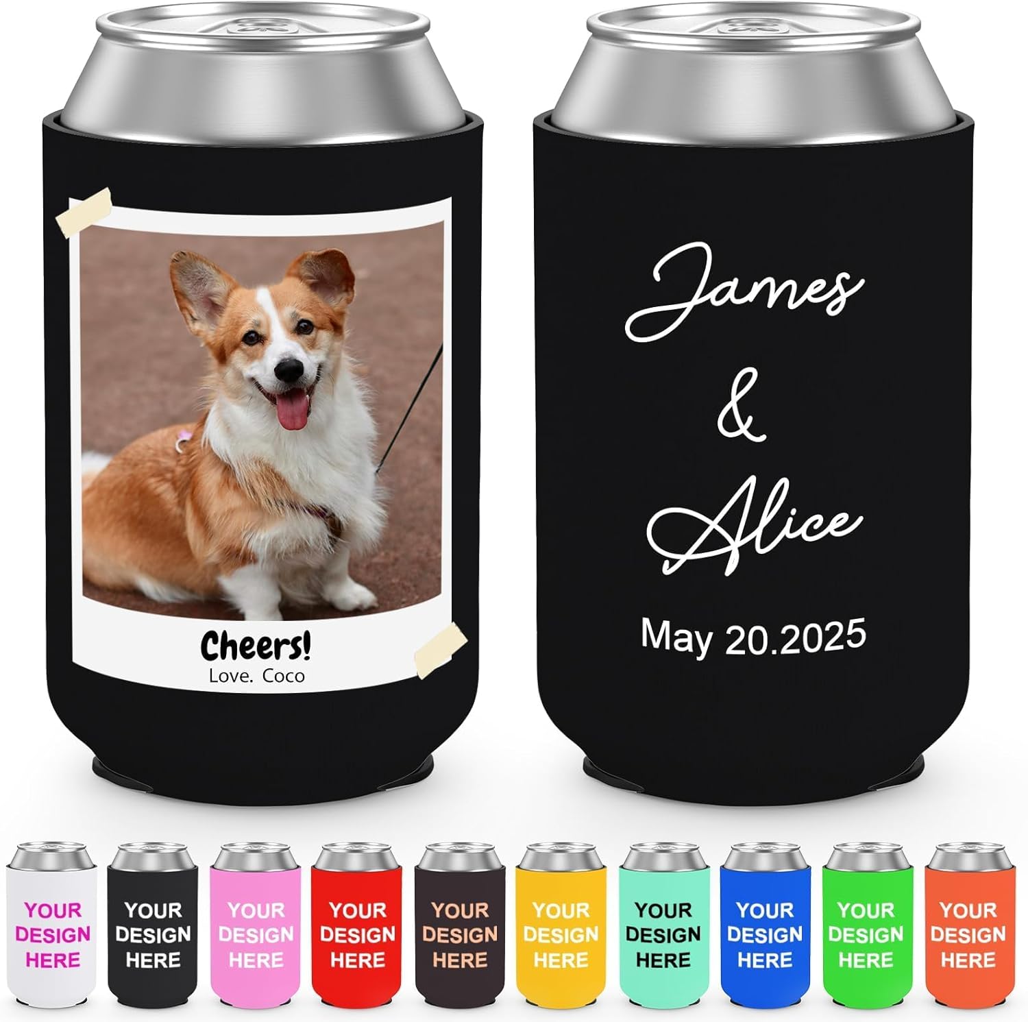 Custom Can Cooler Sleeves, Customize Can Cooler with Photo Logo Text, Bulk Personalized Insulated Neoprene 12 oz Can Drink Bottle Holder for Pet Wedding Favors Birthday Party, 30 Pack