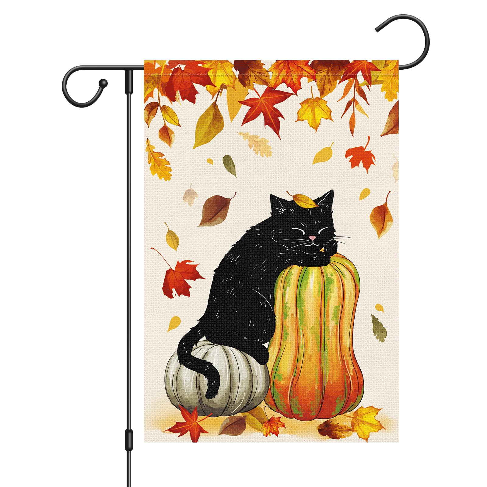 Gartenflagge Herbstkatze – 30,5 X 45,7 Cm, Doppelseitig, Jute, Mit Kürbis & Ahornblättern