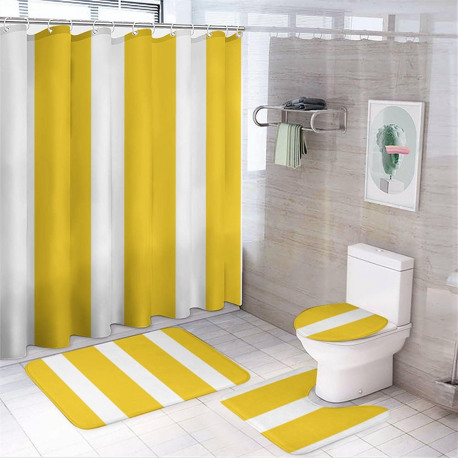 Cortina De Ducha Antimoho 90x180 Cm - Tela Poliéster, Rayas 3D, Con Ganchos