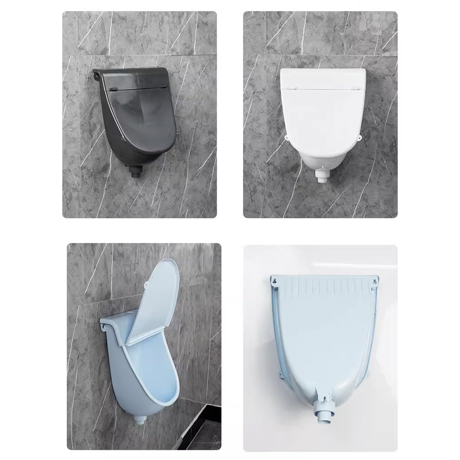 Urinario de plástico para exteriores sin agua con tapa, para montar en la pared, para hombres y adultos, con manguera y válvula de descarga, inodoro portátil, canaleta con desviador de orina, urinario