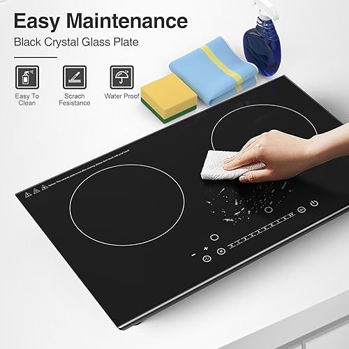 Miniatura 7 de VBGK Placa de cocción de doble inducción, 24 pulgadas, 4000 W, estufa de inducción con placa caliente, placa eléctrica con pantalla táctil LCD, 9