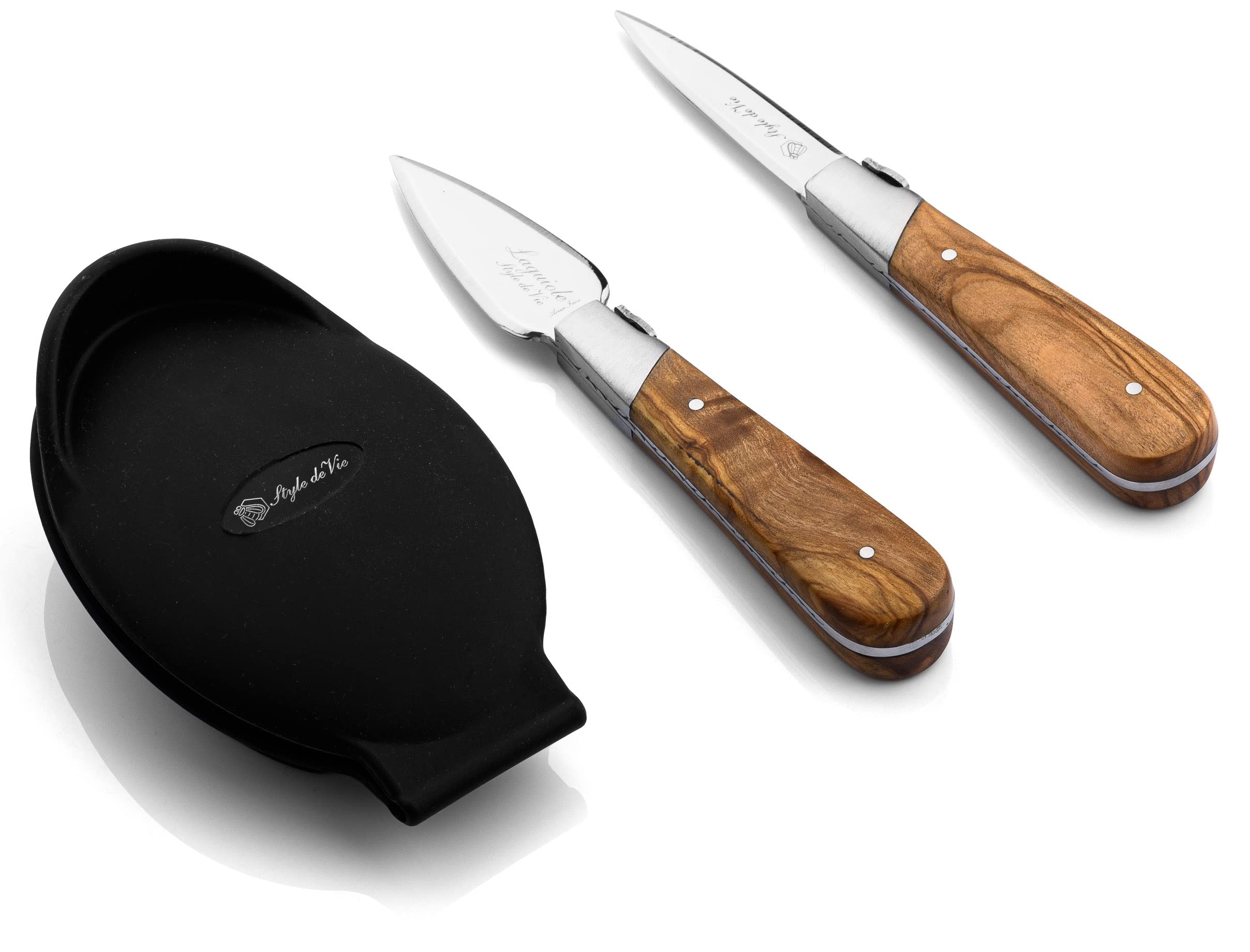 Laguiole Style de Vie Oyster set de regalo de madera de oliva con soporte de ostras de silicona