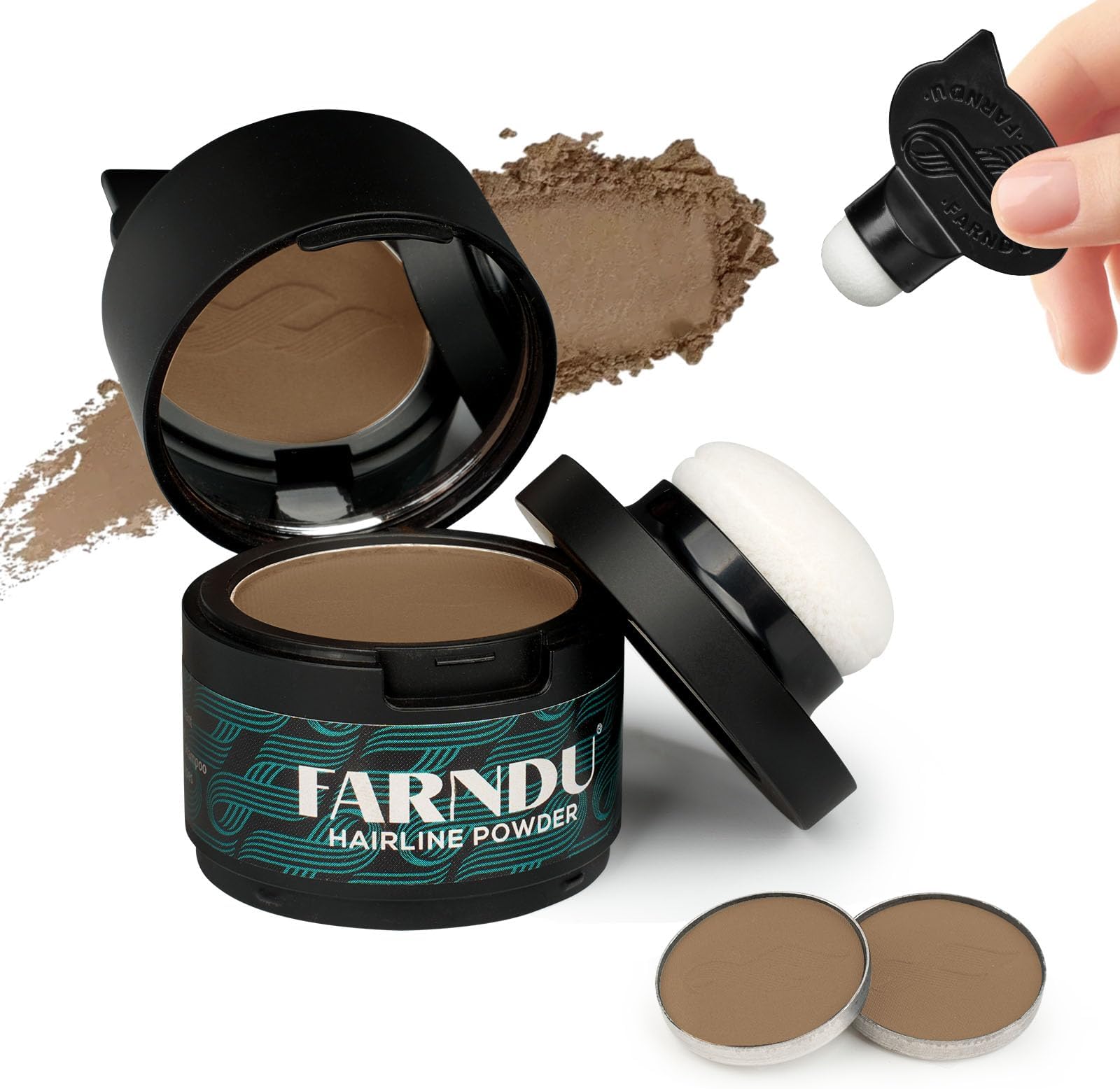 Hairline Powder 12g, Instantly Hair Root Touch Up, Hair Color Powder, Bald Spots Hair Color Concealer for Women & Men, 24-Hour Stain-Proof, Includes 2 Refills, for Thinning Hair, Light Brown