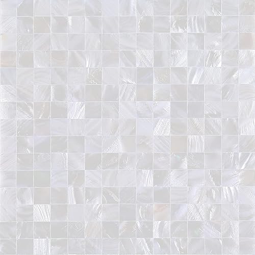 Miniatura 8 de TPFSH Azulejos de nácar para despegar y pegar 12 x 12 pulgadas azulejos de mosaico autoadhesivos de color blanco marfil para cocina pared de baño 10