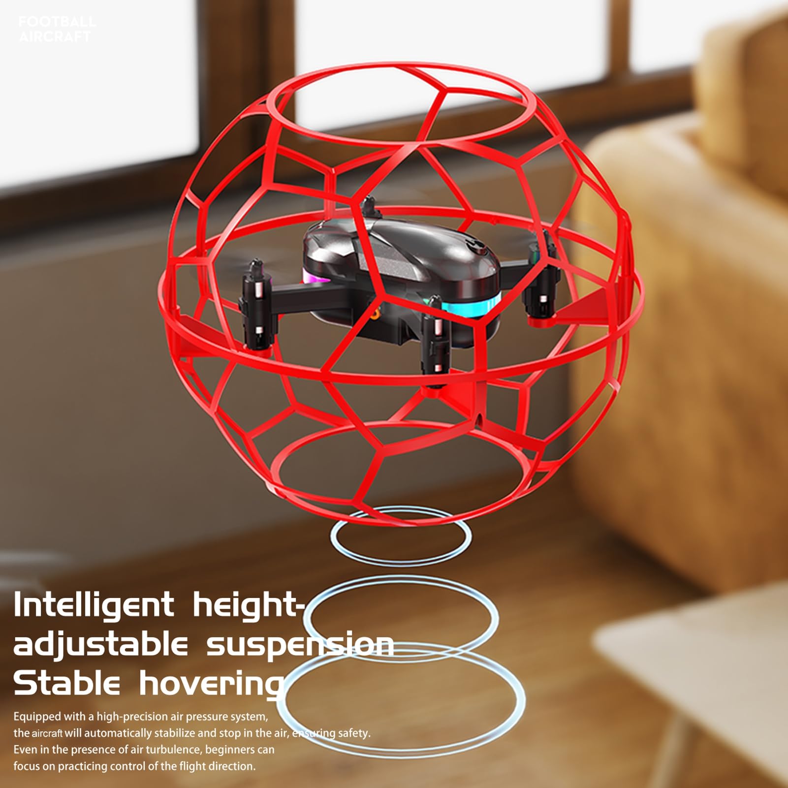 Drone calcio RC 2,4 GHz Quadricottero con telecomando senza testa a 6 canali con giroscopio Un pulsante Luci a LED per decollo e atterraggio Velocità regolabile per (Rossa)