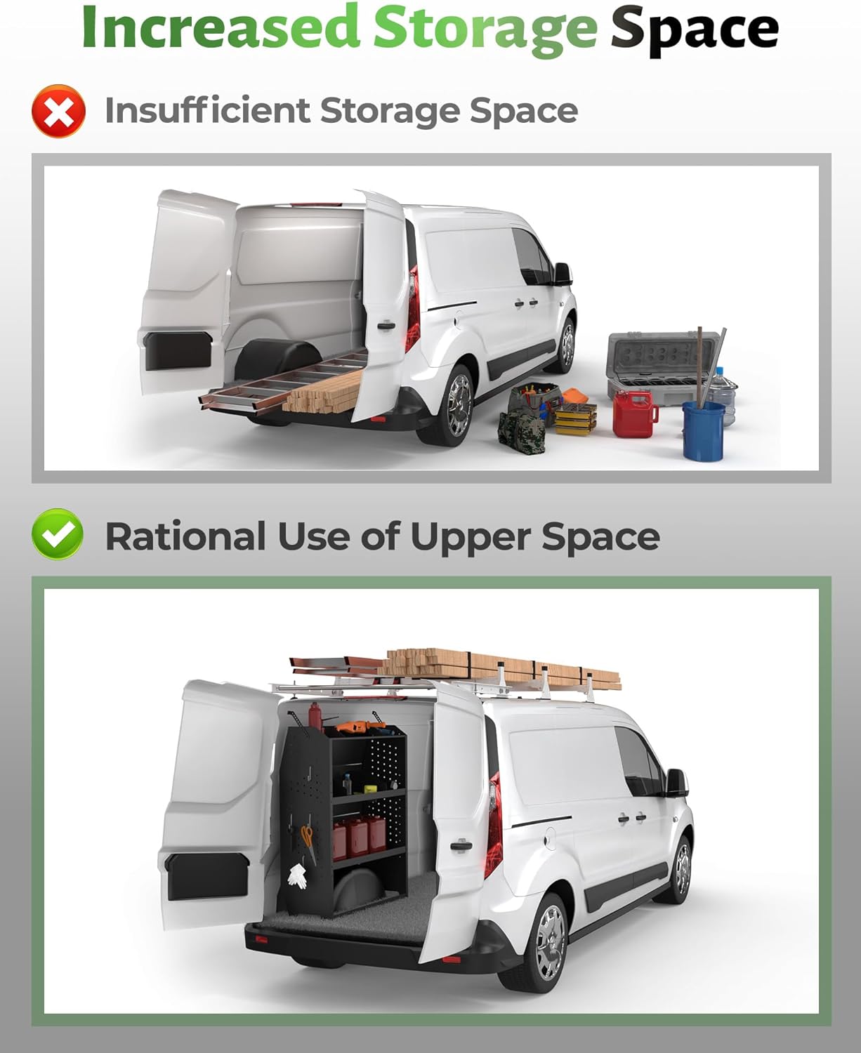 StarONE 46" Van Ladder Rack,Van Roof Rack with Rear Cargo Roller Fit for 2014-On Ford Transit Connect,White,3 Bars,800lbs