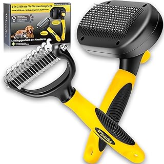 Cat Brush, Dog Brush, 2-in-1 Brush for Pet Care, Pet Hair Brush, Undercoat Brush for Dogs and Cats, Dog Comb - Fur Brush for Long Hair and Short Hair, Self-Cleaning Pet Brush (Yellow) product image