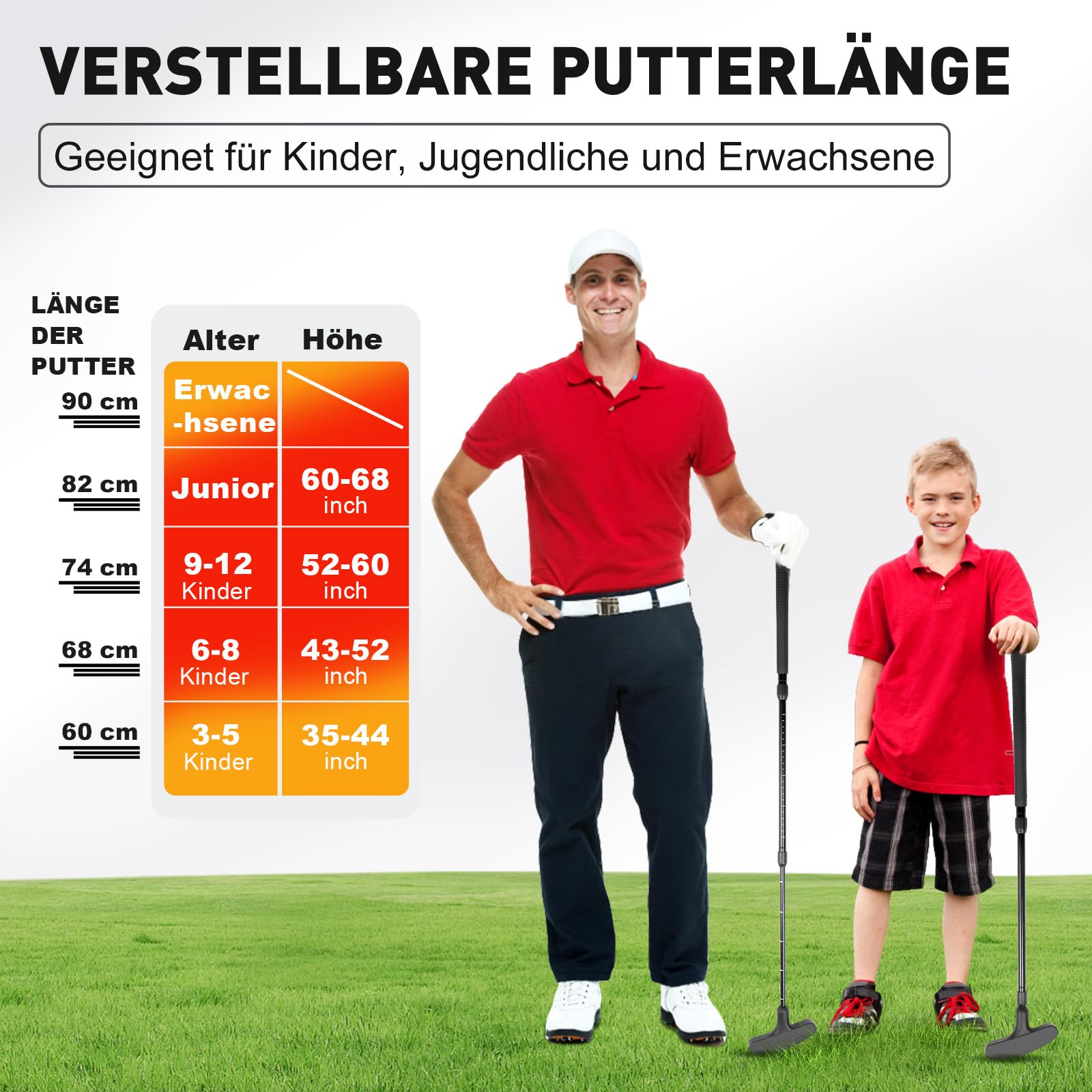 Golf Putter Verstellbar, für Links- und Rechtshänder – Komplettset in Schwarz inklusive 4 Bällen und 1 Fahnenloch – Ideal für Kinder, Jugendliche und Erwachsene (Einzelpackung)