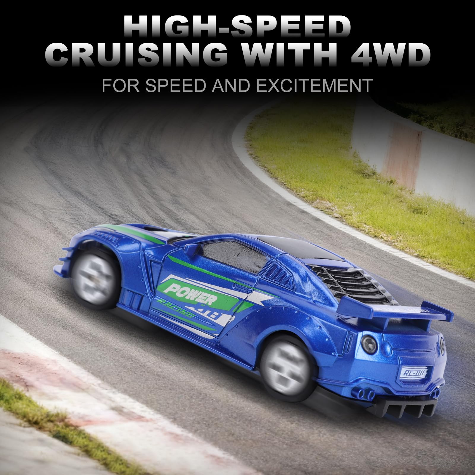 Drift Auto 1:60, 2,4 GHz Mini RC Auto Drift Car, napęd na wszystkie koła, zdalnie sterowany żyroskop, wymienne opony, oświetlenie LED i sterowanie w pełni proporcjonalne, RC (niebieski)
