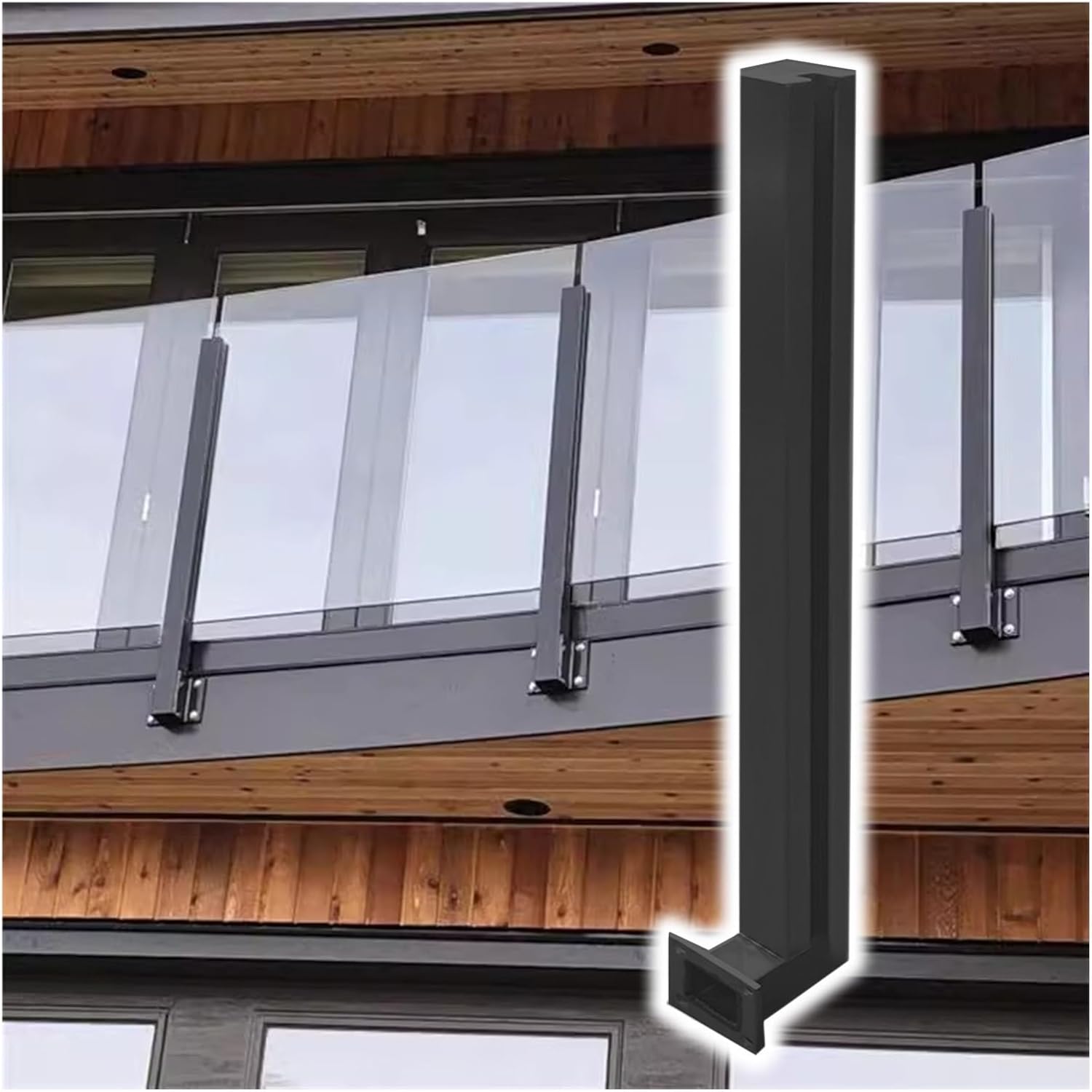 Side Support for Tempered Glass Railing, Side Mount Glass Railing Balustrade Post Column Bracket for Balcony Stair Deck, Interior Exterior Black Glass Clamps for 3/10-1/2in Glass Panel(Left end post,1