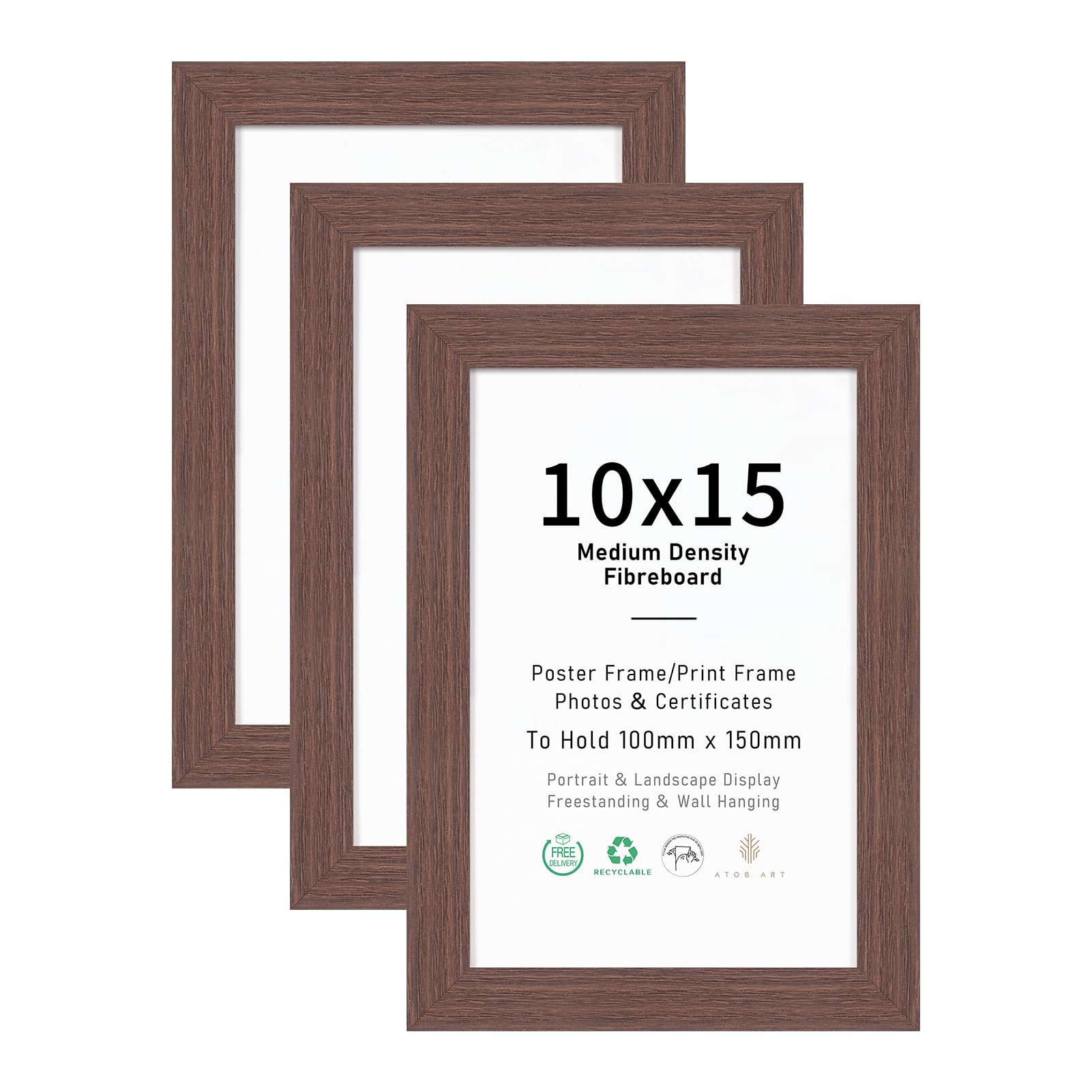 10x15 Picture Frames Set of 3, 4x6 Photo Frames with Perspex Glass, Terracotta Brown Wood Picture Frames for Wall Mounting or Table Top Display