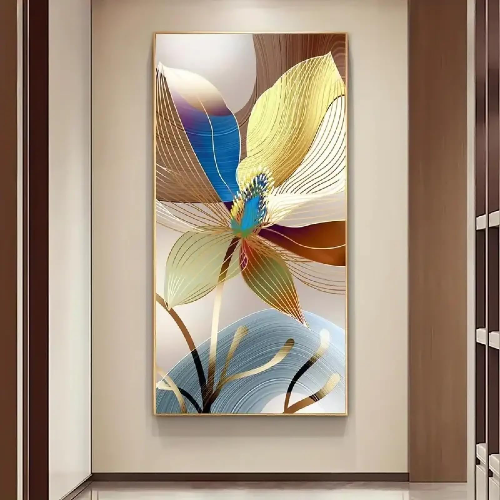 Tableau moderne fleur de salon 30x60cm avec cadre or premium - 8